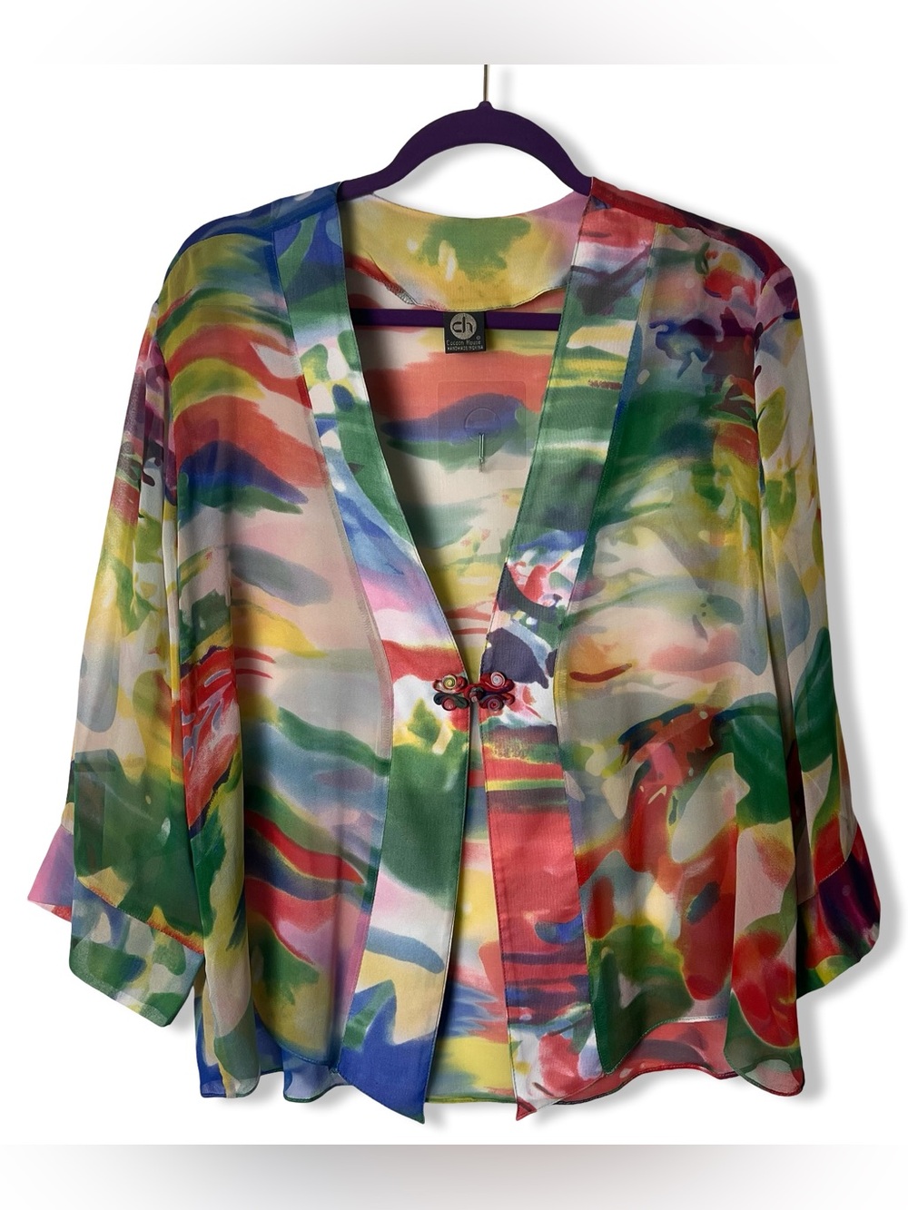 Cocoon House Women’s Silk Watercolor Abstract Jacket Multicolor Sz. L/XL‎